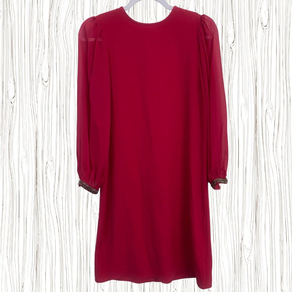Simply Styled Fuchsia Mini Dress with Sheer Puff Sleeves – Size S/P